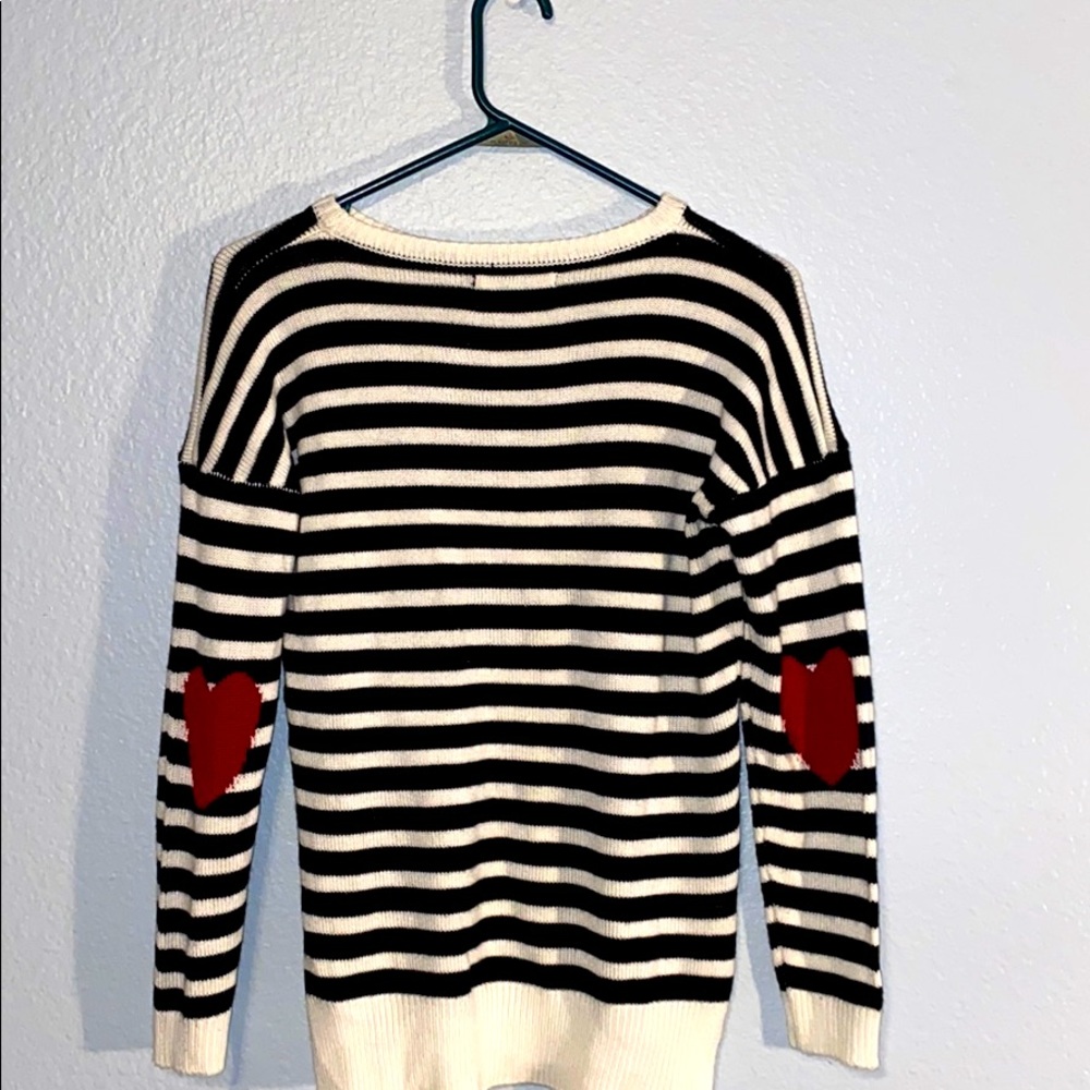 striped sweater with red heart elbows ^_^ ♥️
